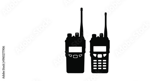 Two black silhouette walkie talkies displayed against a white background