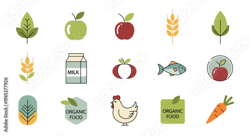 Collection of Organic Food Icons and Symbols.