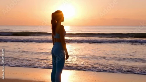 Fit Woman Performing Aerobic Flow on Beach During Sunset