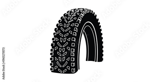 Black and white illustration of a mountain bike tire with aggressive tread