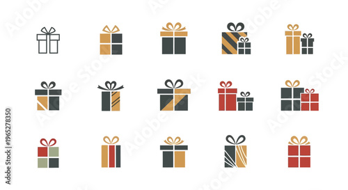 Collection of Gift Boxes with Ribbons and Bows.