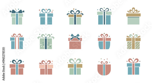 Collection of Festive Gift Boxes with Ribbons and Bows.