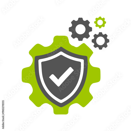 Modern Flat Style Shield Protection with Gear Mechanism Security Icon