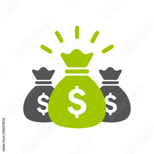 Flat Style Stack Money Bag Wealth Fortune Financial Symbol Icon