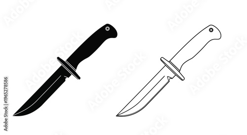 Two stylized knife illustrations one black one white side by side