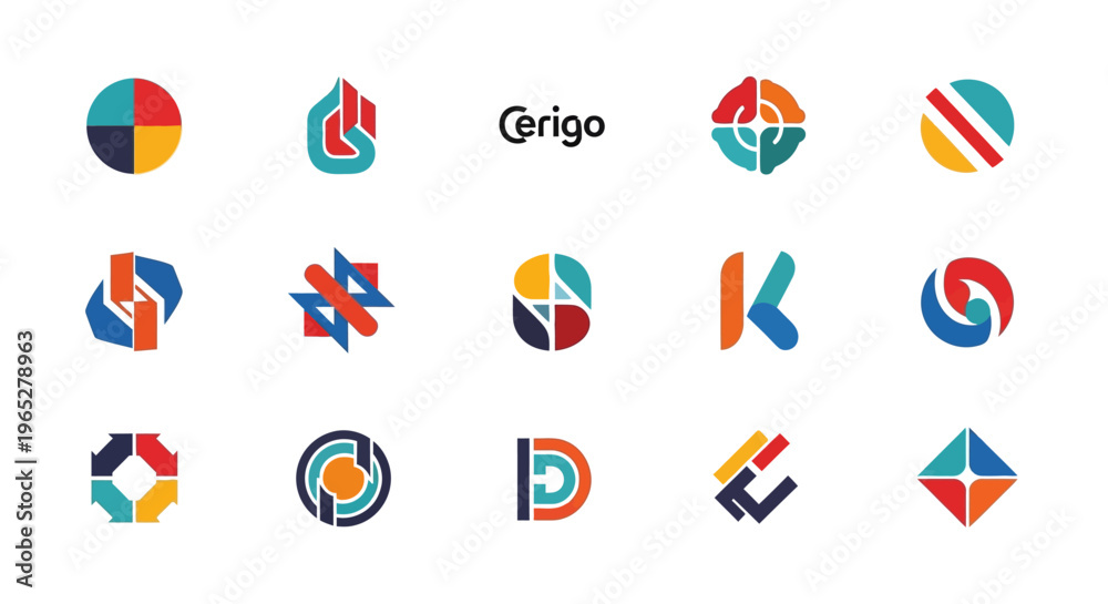 Fototapeta premium Collection of abstract geometric logos and symbols in vibrant colors.