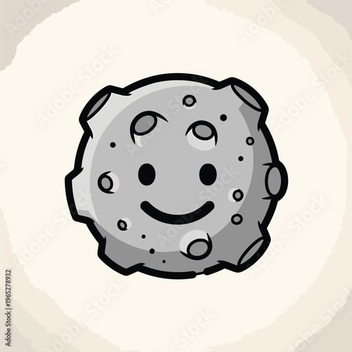 A cute cartoon depiction of a moon with craters and a happy face, set against a cream-colored, textured backdrop