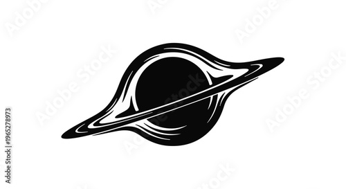 Massive black hole with a swirling accretion disk against a white background.