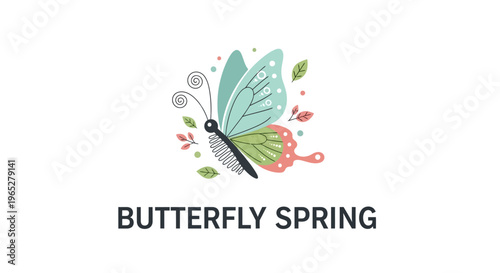 Beautiful Butterfly Spring Illustration with Floral Accents.
