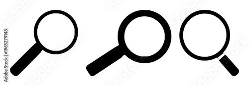 Magnifying glass set with solid black icon against white background featuring recruitment, search, job hunting with graphic and business