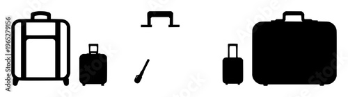 Digital nomad suitcase icon set with solid black icon on white background featuring suitcase, travel, icon with black and nomad