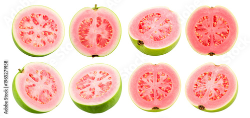 Fresh Pink Guava Slices Arranged on White Background for Use