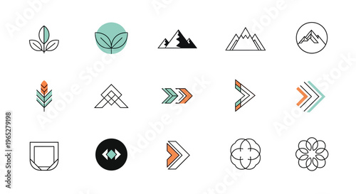 Cuadro en lienzo Collection of diverse minimalist icons representing nature, technology, and abstract concepts