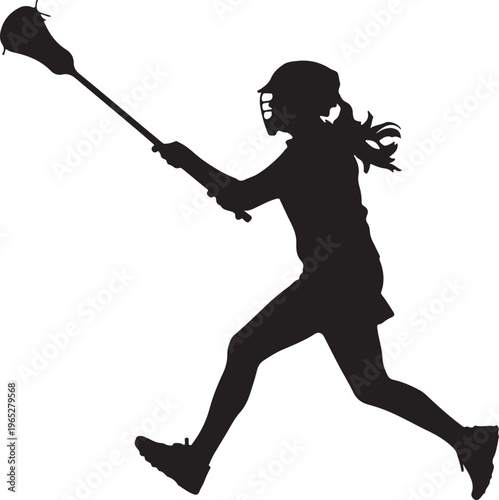 Lacrosse player silhouette, girl playing lacrosse, sports icon, athletic vector