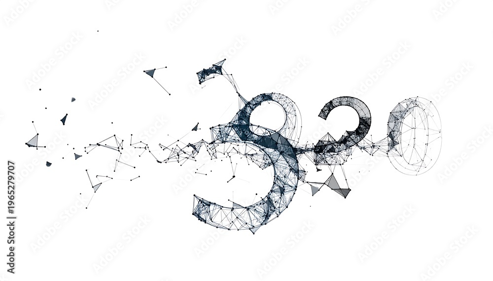 Fototapeta premium A digital visualization of interconnected points forming the numbers 320, with a flowing, abstract aesthetic