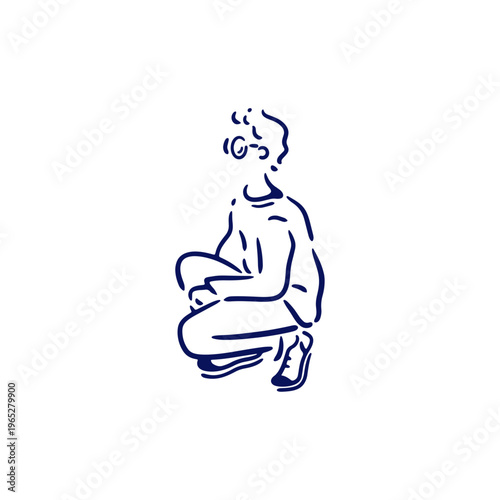 屈んでいる眼鏡の少年のイラスト素材