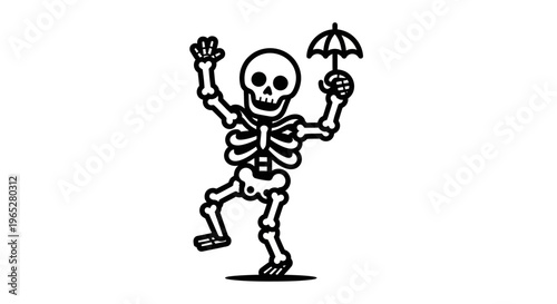 Dancing Skeleton Holding a Tiny Umbrella.