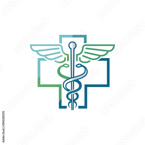 Medical Caduceus Symbol with Wings and Cross.