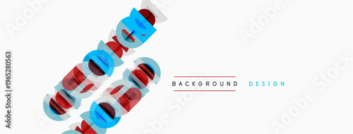 Abstract geometric shapes overlap, creating dynamic visual texture. Minimalist design features light background, text elements.