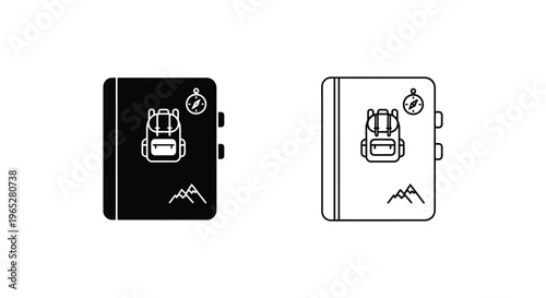 Black and white icons of smartwatch with mountain and flame Vector