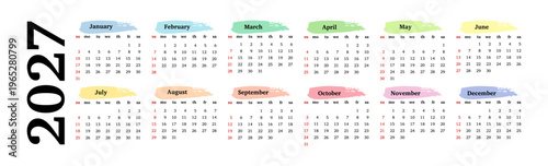 Calendar for 2027 isolated on a white background