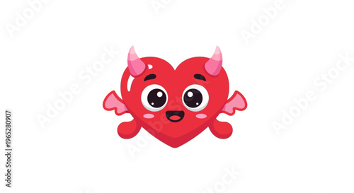 Cute Devil Heart Character with Wings and Horns.