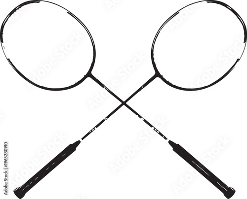 Badminton rackets, black sports equipment, athletic gear, racquets