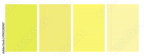 Set of yellow legal pad pages with lined or grid designs