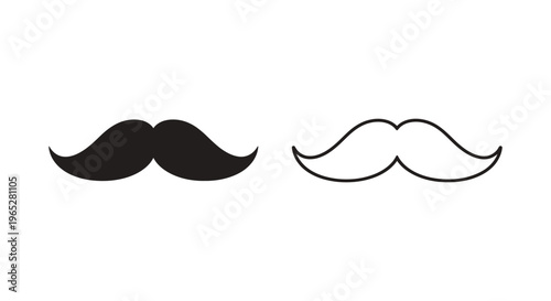 Mustache icon set black and white Vector