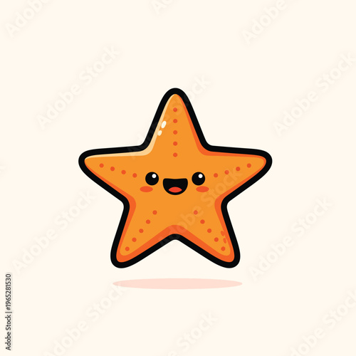 A cartoon-style illustration of an orange starfish with a black outline, a happy face, and dotted texture. The starfish appears to be floating