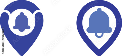 Location pin icons with bell symbol for notification and alert services, map marker with alert sound.