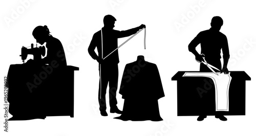 Tailor Measuring Fabric Cutting Sewing Silhouette Craftsmanship Professional Clothing Design