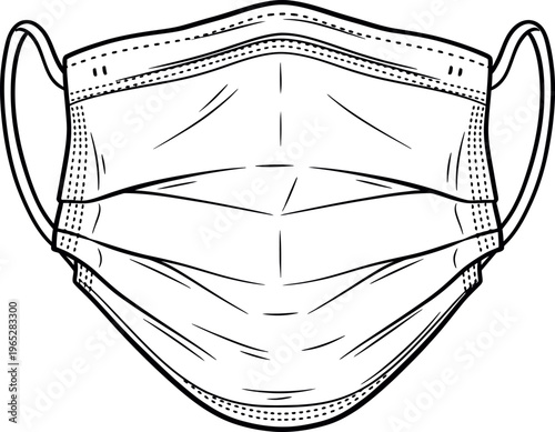 Medical Face Mask Virus Protection Healthcare Hand Drawn Line Art