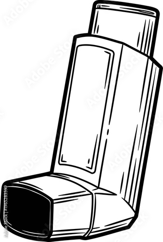 Asthma Inhaler Respiratory Medical Equipment Hand Drawn Line Art Illustration