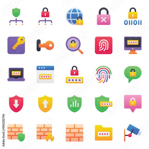 Gradient color icons set for Security