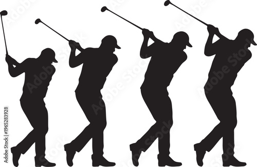 Golf silhouettes, golfing poses, black golf icons, vector golf illustrations