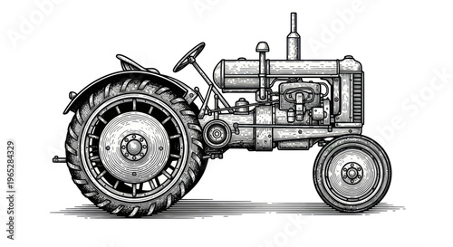 Vintage Tractor Illustration, Retro Farm Vehicle, Agricultural Machine