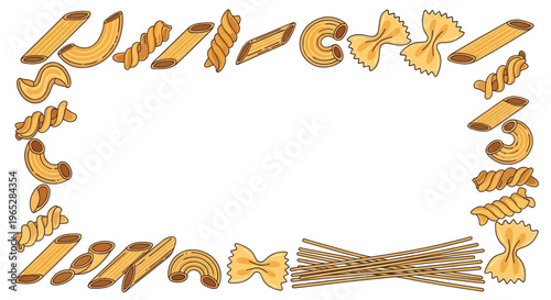 Assorted Dry Pasta Shapes Border Frame