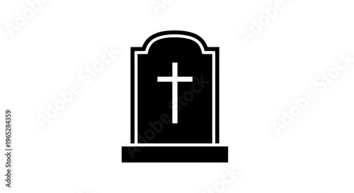 Black Gravestone with Cross Icon, Funeral Symbol, Memorial Stone