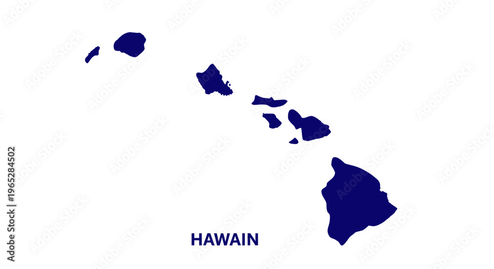 Fototapeta premium Hawaii State Map Silhouette - Dark Blue Outline on White Background