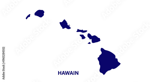 Hawaii State Map Silhouette - Dark Blue Outline on White Background