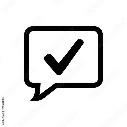A simple black and white vector graphic of a speech bubble with a checkmark