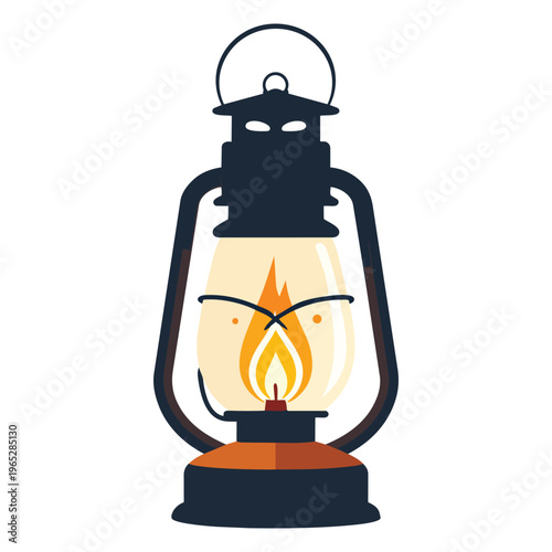 vintage kerosene lantern with flame vector illustration