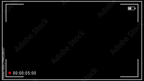 Video camera recorder screen overlay with timer and alpha channel. Clean camera recording interface with REC timer, and battery indicators. 4K video.