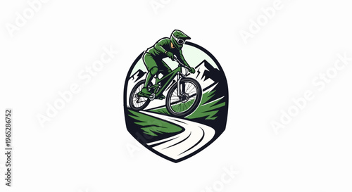 Green clad cyclist on a mountain bike navigating a winding trail in nature