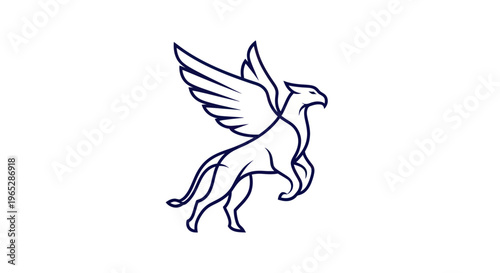 Mythical Griffin Creature Logo Design, Line Art, Winged Lion Eagle Hybrid