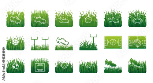 Soccer Field Icons with Grass and Soccer Ball Graphics