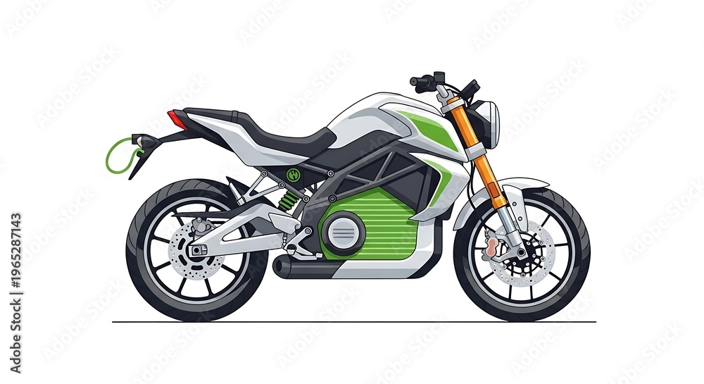 Obraz premium Electric motorcycle with green and white body