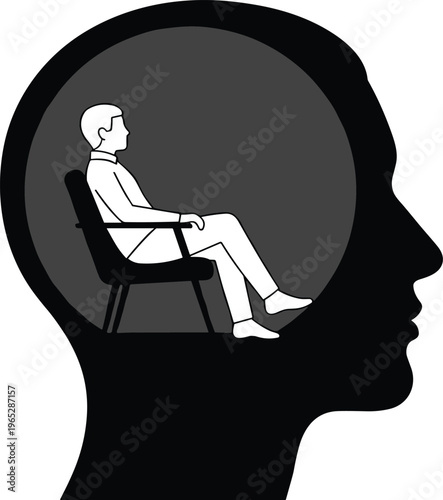 Canvas Print Silhouette of human head with inner seated figure, conceptual illustration symbo
