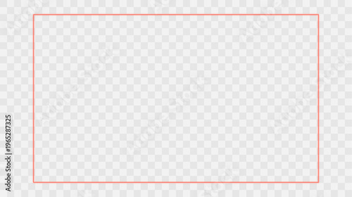 Bright red neon rectangle frame with glowing light effects on light checkered background, futuristic banner design
